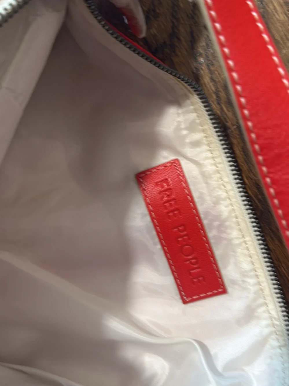 Free People Red Leather Crescent Hobo with White Topstitching